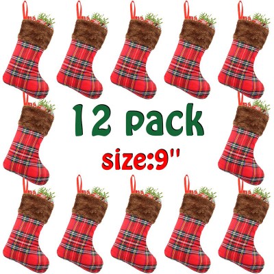 12 pack 9 inch christmas stockings for xmas holiday decoration