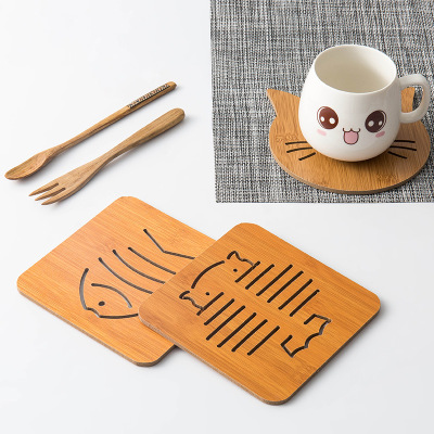 Creative Bamboo wooden cartoon pot Coaster Insulation Pad